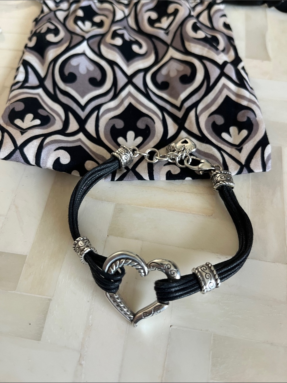 New Brighton Heritage Heart Black Cord Bracelet with Silver Heart
